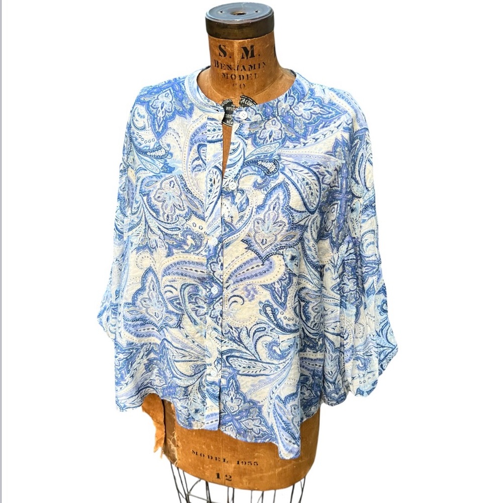 FATE  Blue Paisley Women Blouse Bishop Sleeve Romantic Boho  Wjomsy Goth Size M‎
